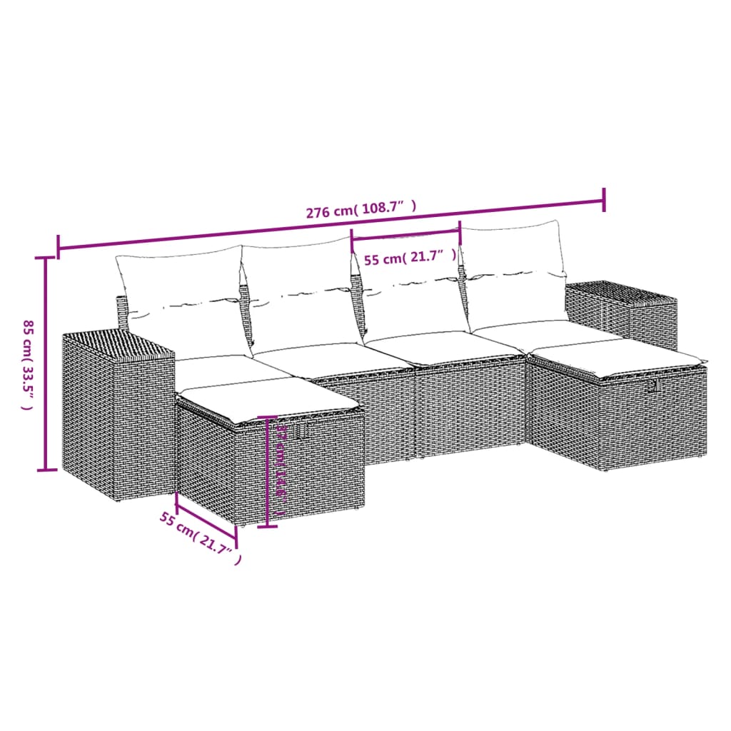 vidaXL Set sofás de jardín 6 piezas y cojines ratán sintético marrón