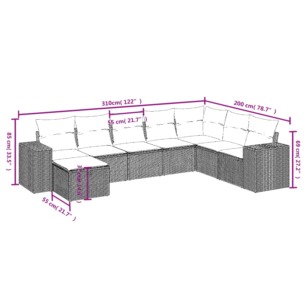 vidaXL Set de sofás de jardín 8 piezas y cojines ratán sintético negro