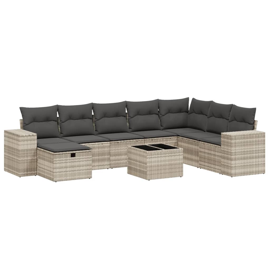 vidaXL Set muebles jardín 9 pzas y cojines ratán sintético gris claro