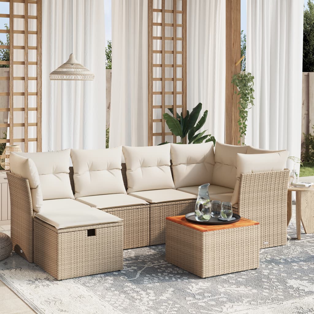 vidaXL Set sofás de jardín 7 piezas y cojines ratán sintético beige