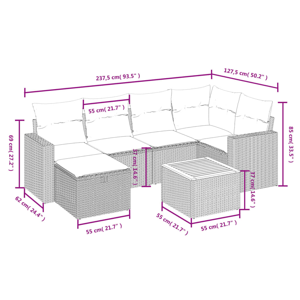 vidaXL Set sofás de jardín 7 piezas y cojines ratán sintético beige