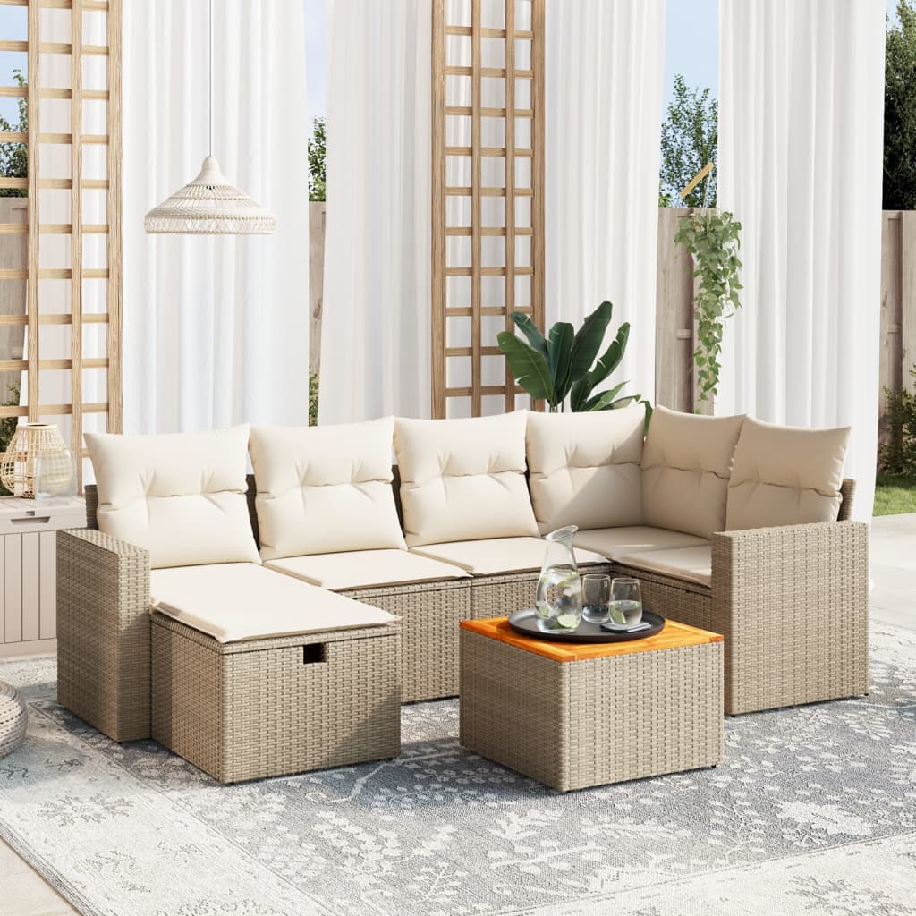 vidaXL Set sofás de jardín 7 piezas y cojines ratán sintético beige