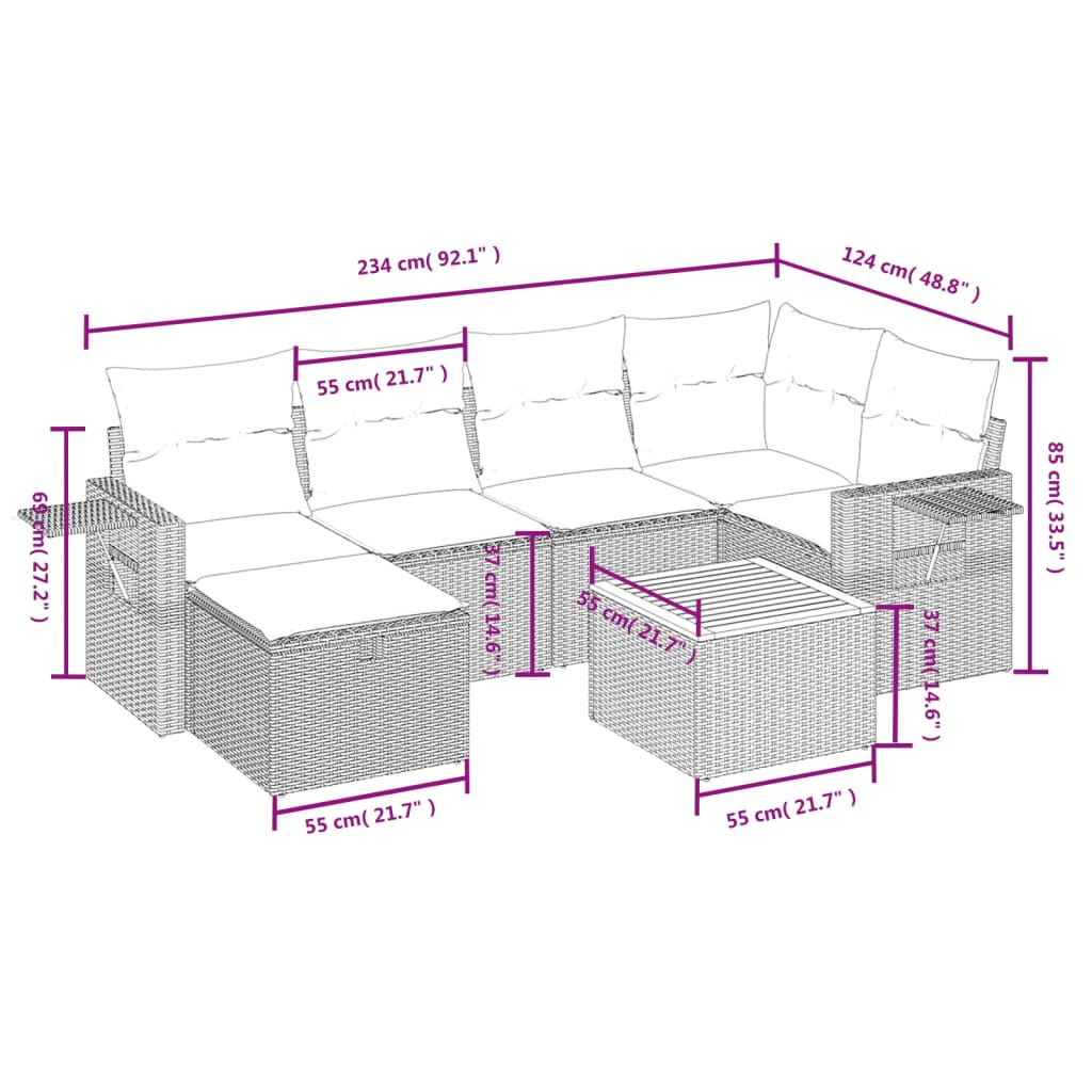 vidaXL Set sofás de jardín 7 piezas y cojines ratán sintético beige