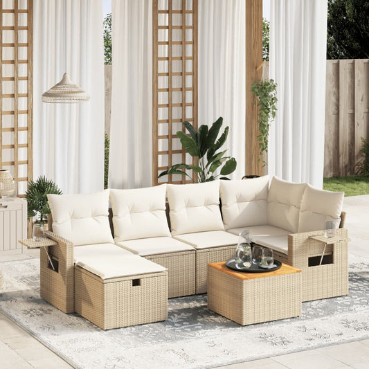 vidaXL Set sofás de jardín 7 piezas y cojines ratán sintético beige