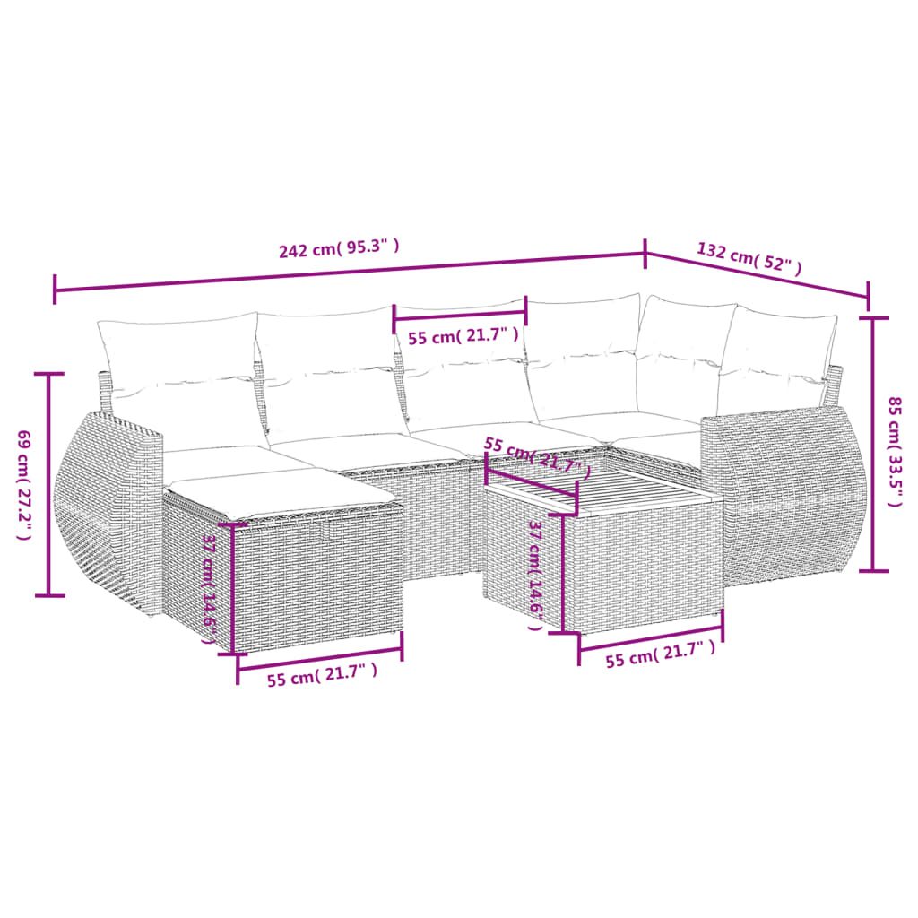 vidaXL Set sofás de jardín 7 piezas y cojines ratán sintético beige