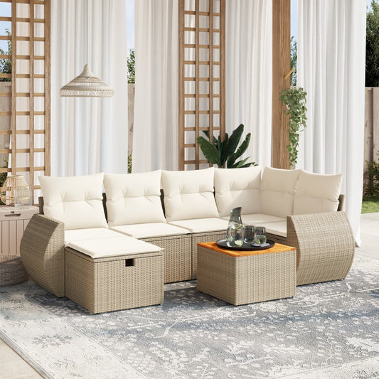 vidaXL Set sofás de jardín 7 piezas y cojines ratán sintético beige