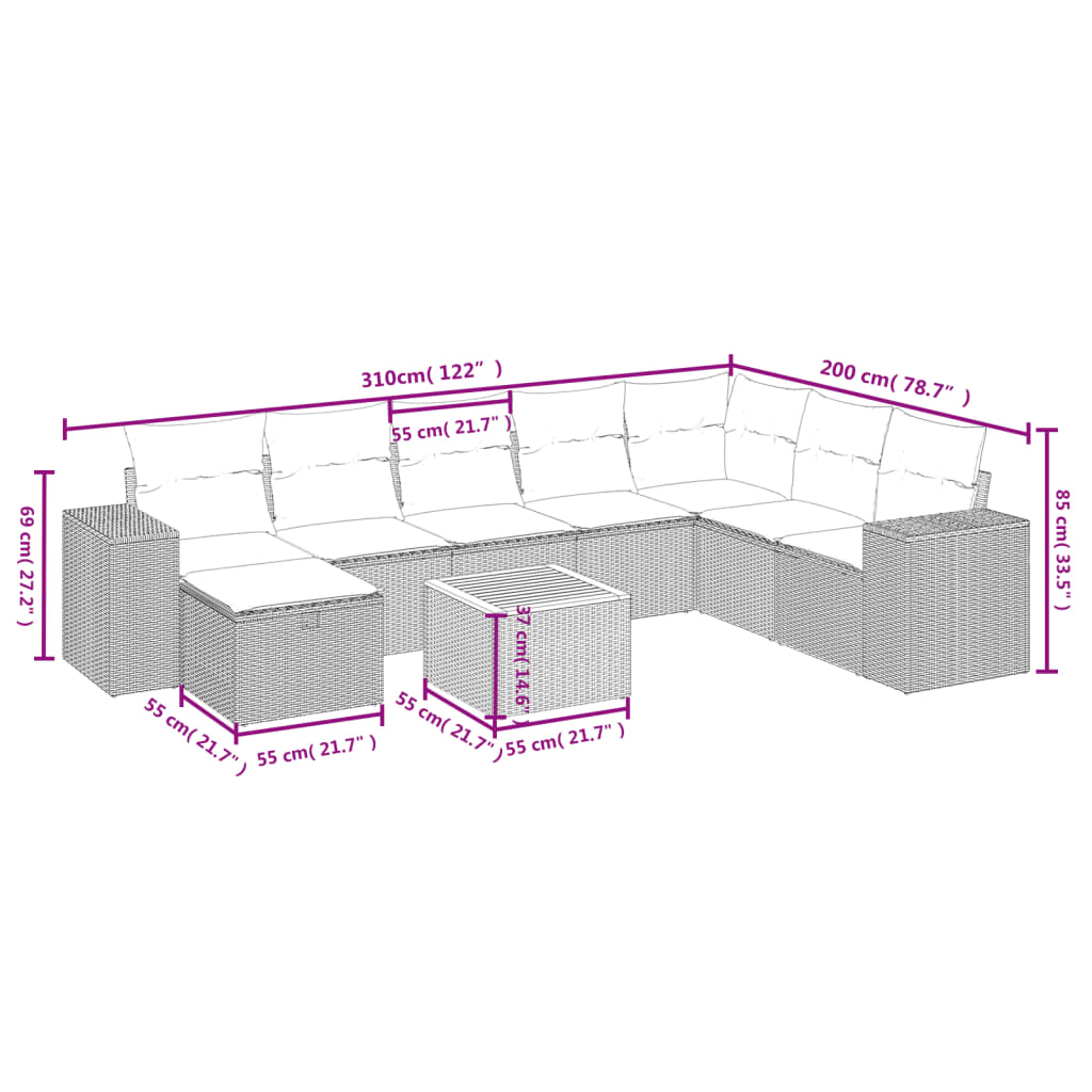 vidaXL Set de sofás de jardín 8 piezas y cojines ratán sintético negro