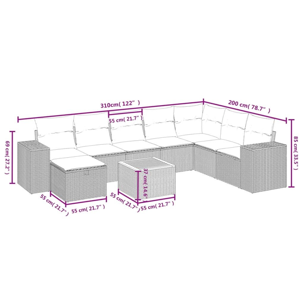 vidaXL Set de sofás de jardín 8 piezas y cojines ratán sintético negro