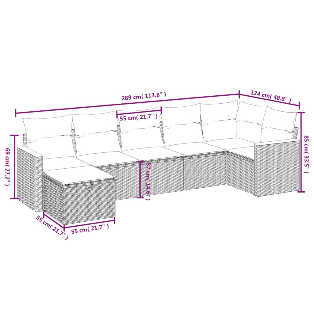 vidaXL Set sofás de jardín 7 piezas y cojines ratán sintético beige