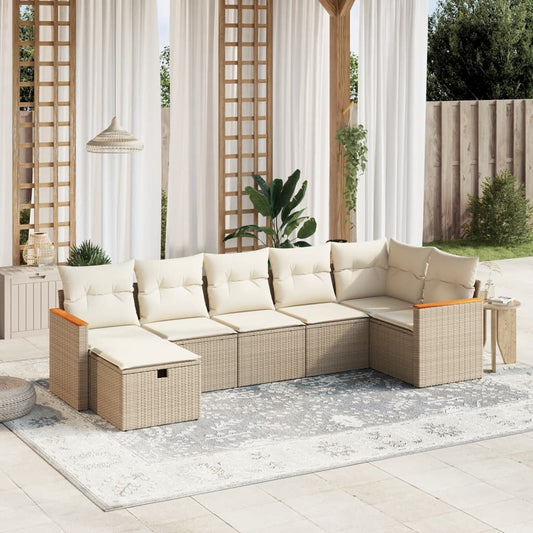 vidaXL Set sofás de jardín 7 piezas y cojines ratán sintético beige