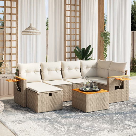 vidaXL Set sofás de jardín 7 piezas y cojines ratán sintético beige