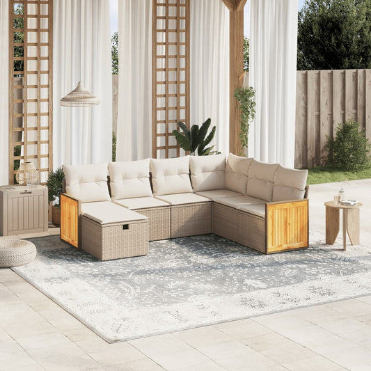 vidaXL Set sofás de jardín 7 piezas y cojines ratán sintético beige