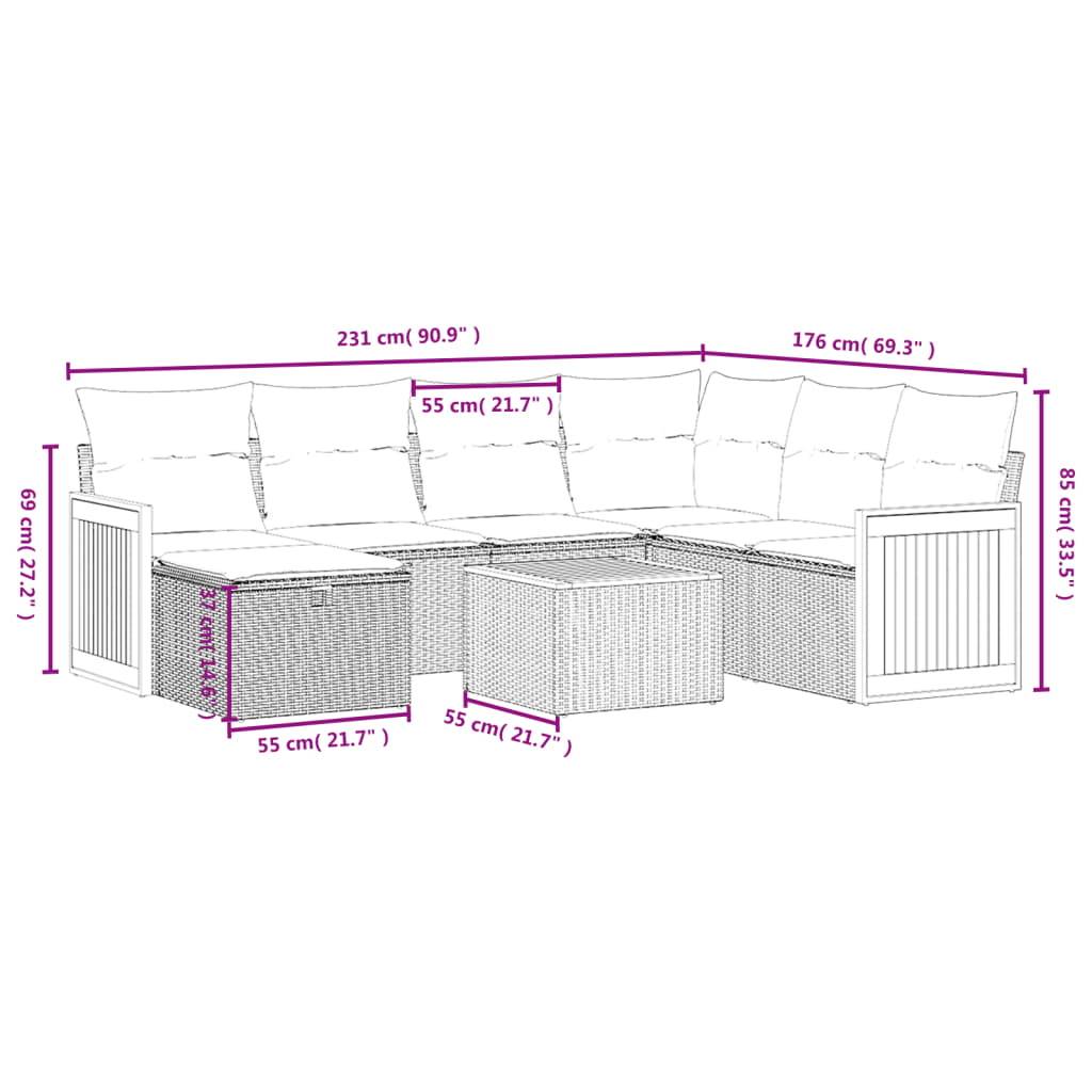 vidaXL Set de sofás de jardín 8 pzas y cojines ratán sintético gris