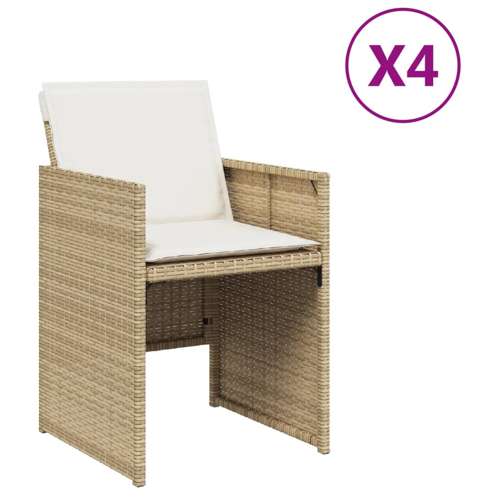 vidaXL Sillas de jardín con cojines 4 uds ratán sintético beige