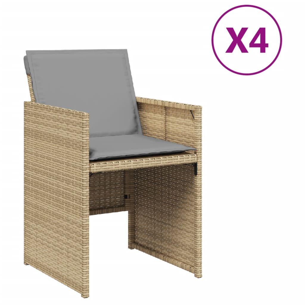 vidaXL Sillones jardín con cojines 4 uds ratán sintético beige mezcla