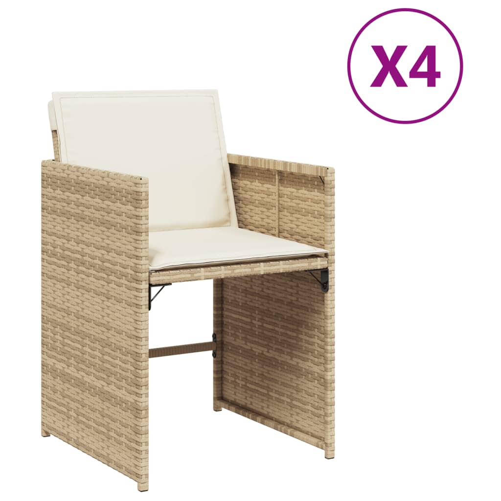 vidaXL Sillas de jardín con cojines 4 uds ratán sintético beige