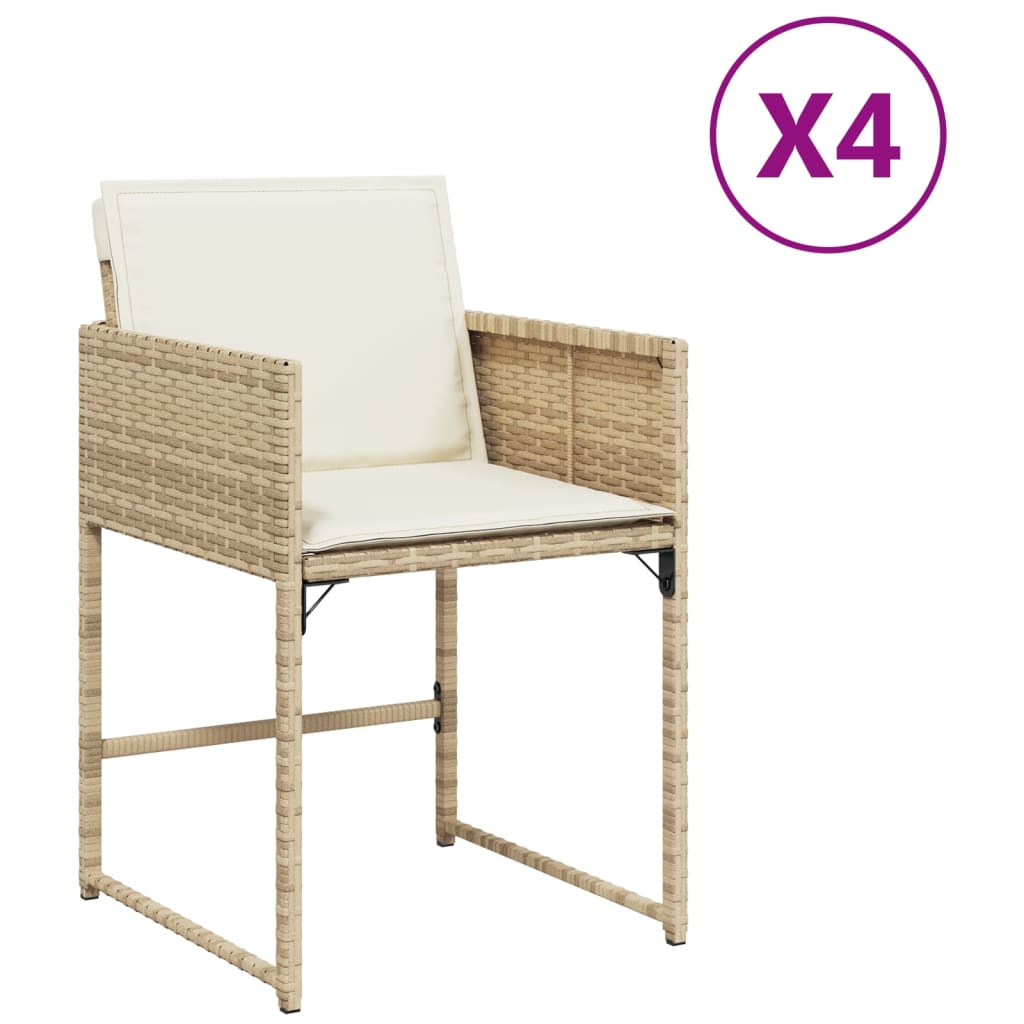 vidaXL Sillas de jardín con cojines 4 uds ratán sintético beige