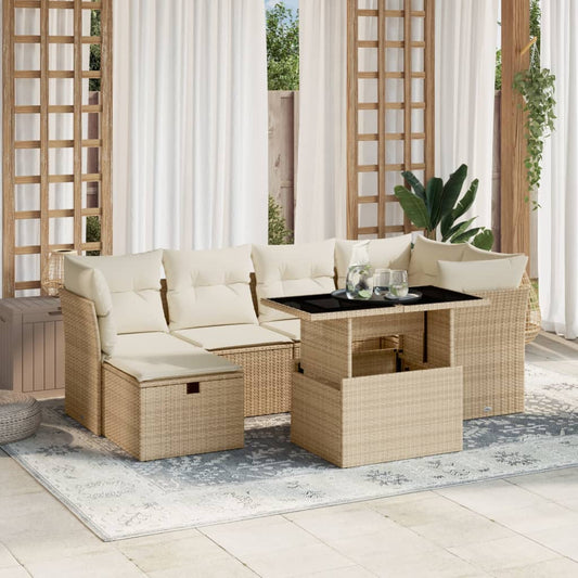 vidaXL Set sofás de jardín 7 piezas y cojines ratán sintético beige