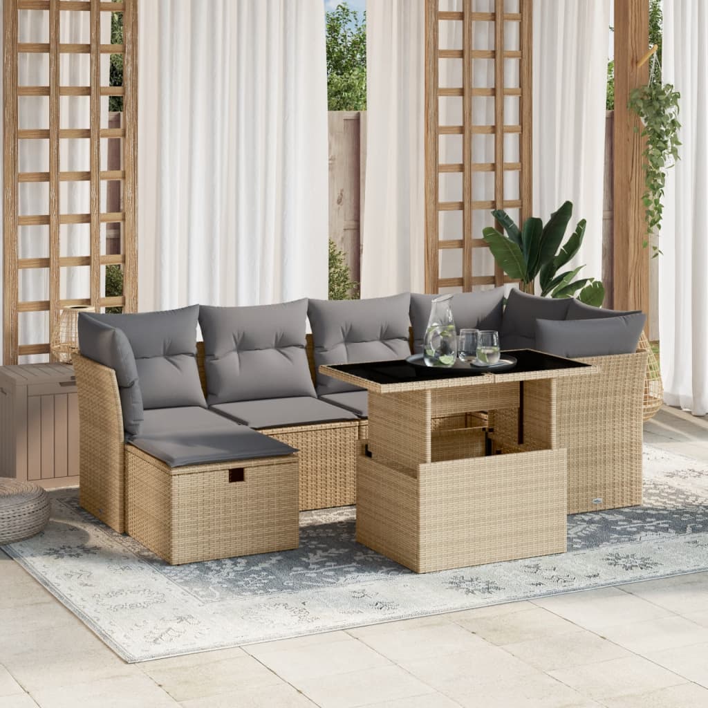 vidaXL Set sofás de jardín 7 piezas y cojines ratán sintético beige