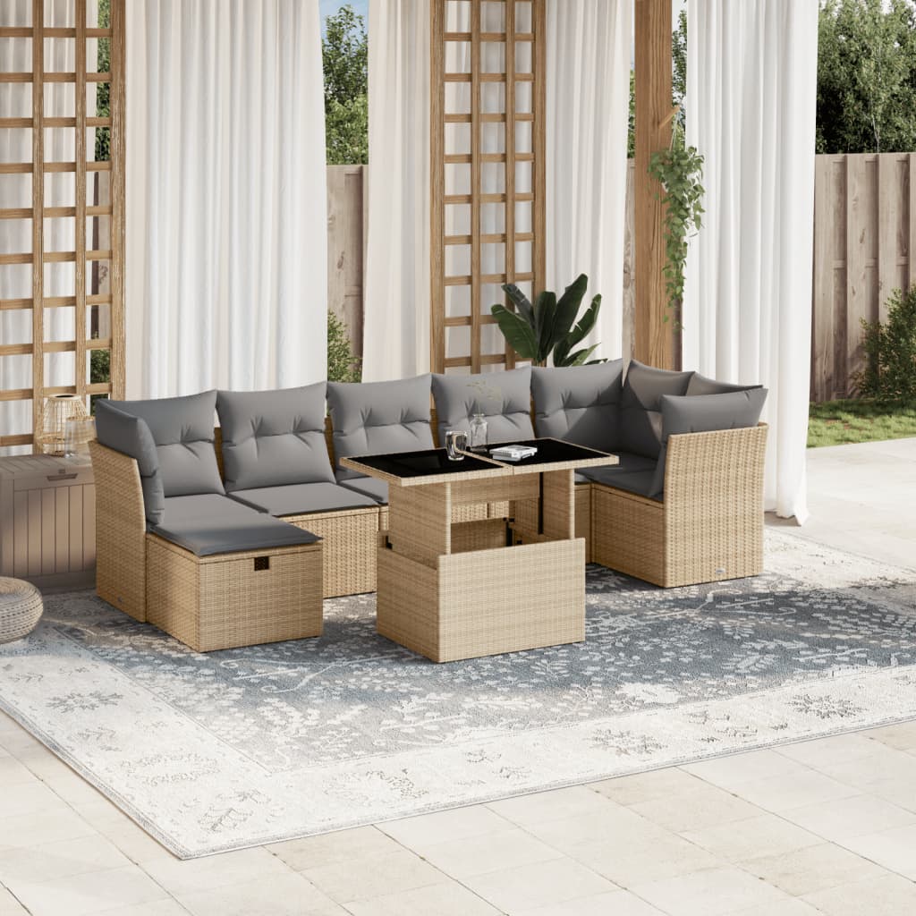 vidaXL Set de sofás de jardín y cojines 8 piezas ratán sintético beige