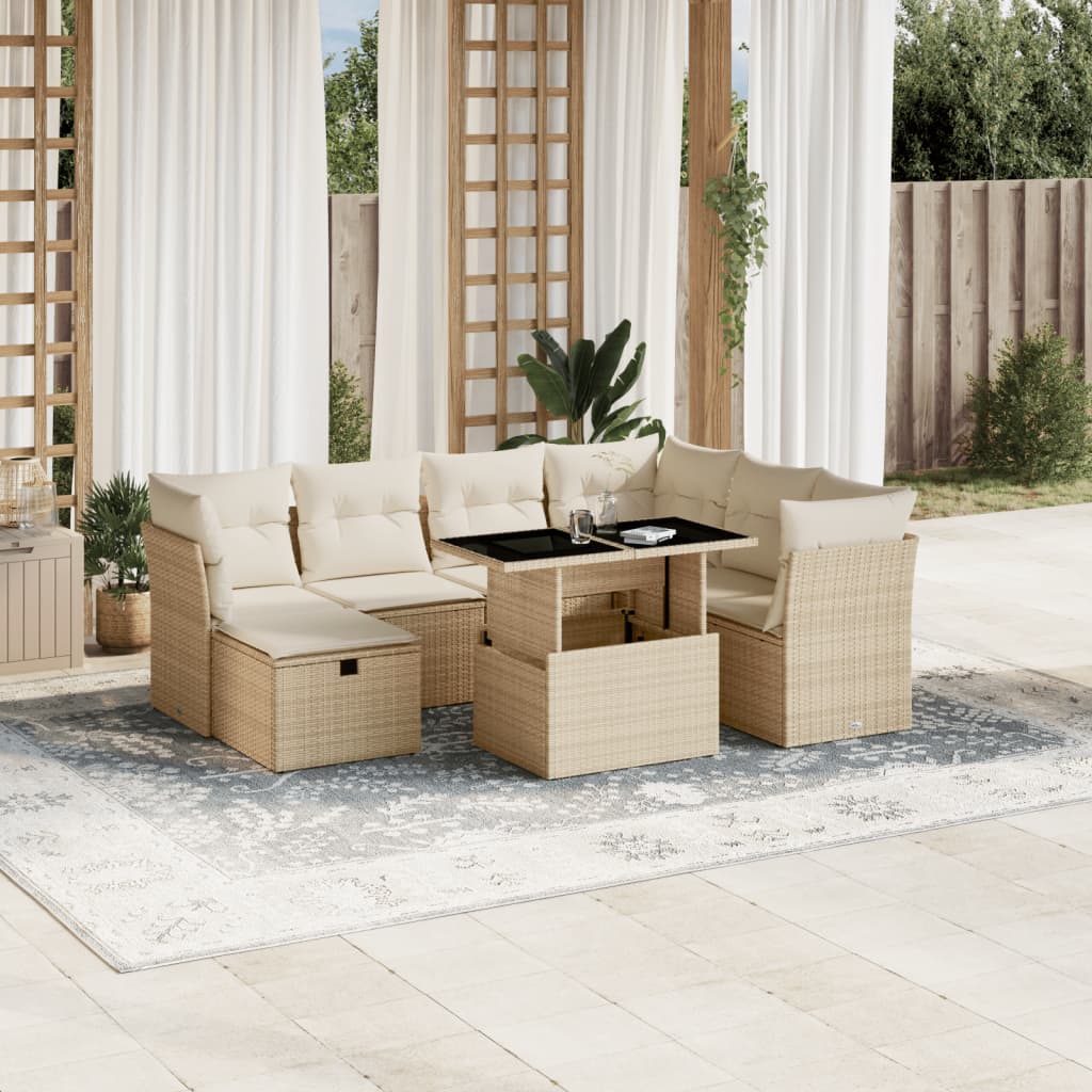 vidaXL Set de sofás de jardín y cojines 8 piezas ratán sintético beige