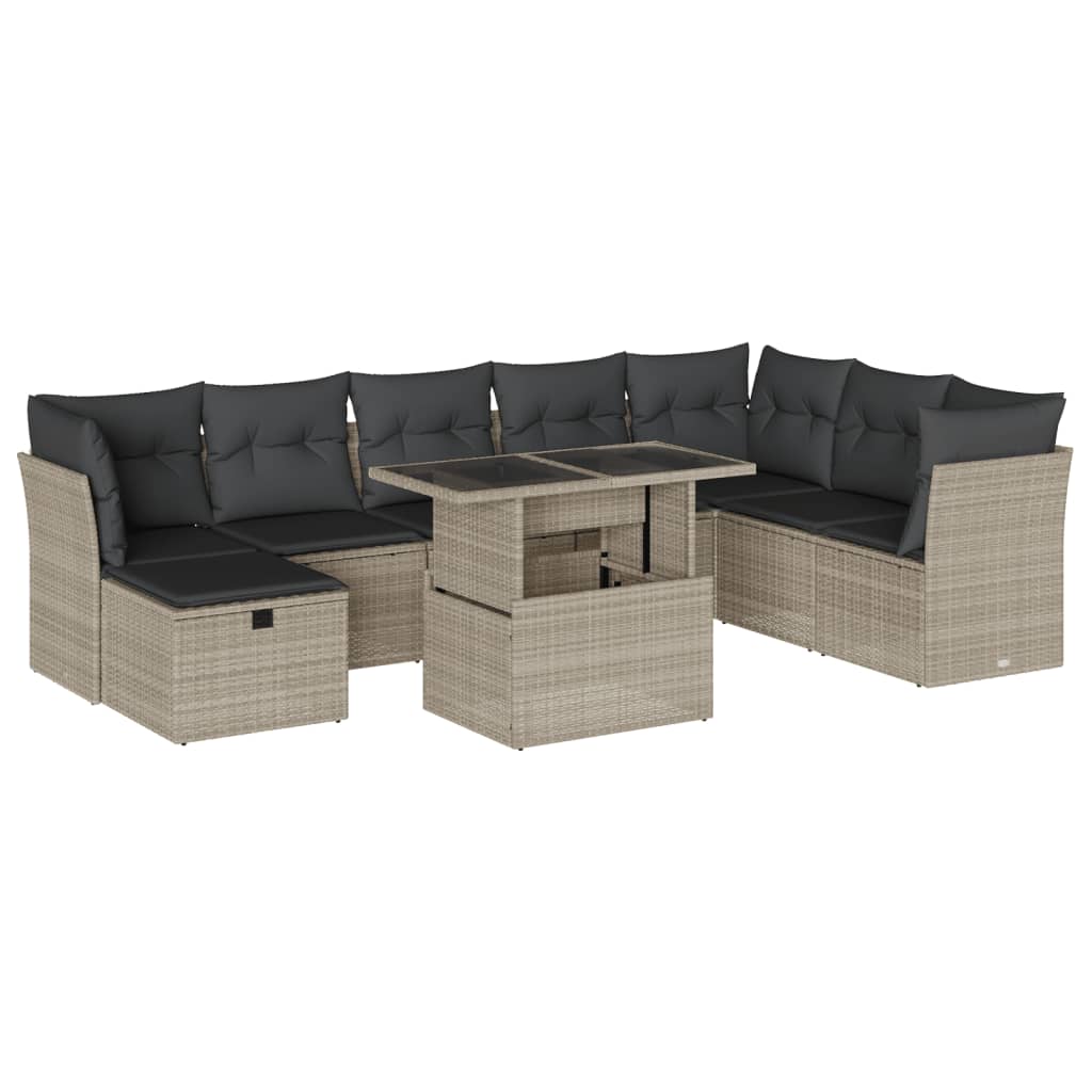 vidaXL Set muebles jardín 9 pzas y cojines ratán sintético gris claro