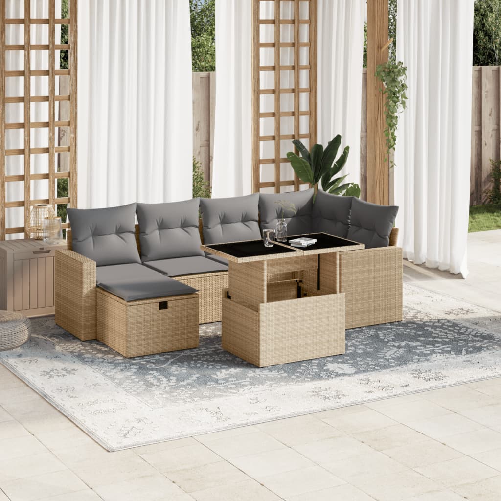 vidaXL Set sofás de jardín 7 piezas y cojines ratán sintético beige