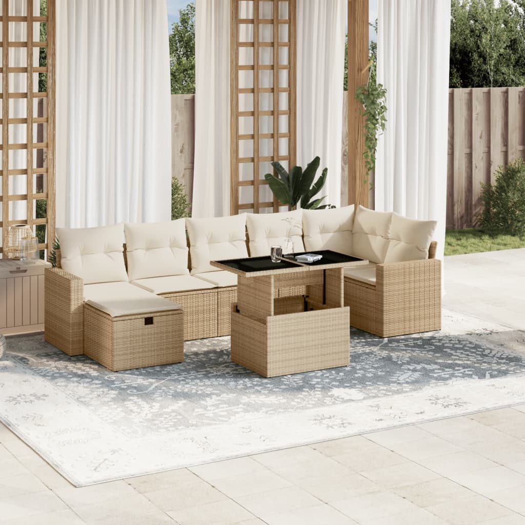 vidaXL Set de sofás de jardín y cojines 8 piezas ratán sintético beige