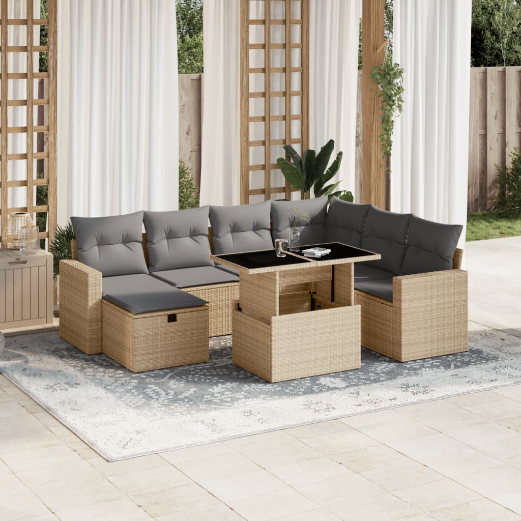 vidaXL Set de sofás de jardín y cojines 8 piezas ratán sintético beige