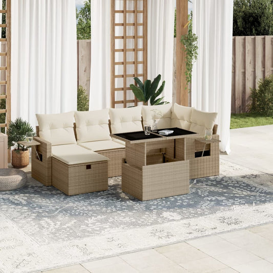 vidaXL Set sofás de jardín 7 piezas y cojines ratán sintético beige