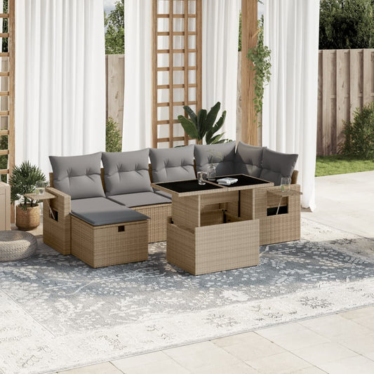 vidaXL Set sofás de jardín 7 piezas y cojines ratán sintético beige