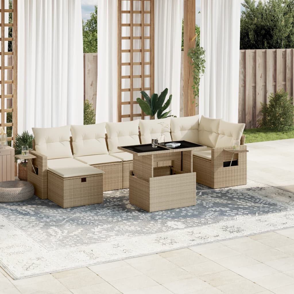 vidaXL Set de sofás de jardín y cojines 8 piezas ratán sintético beige