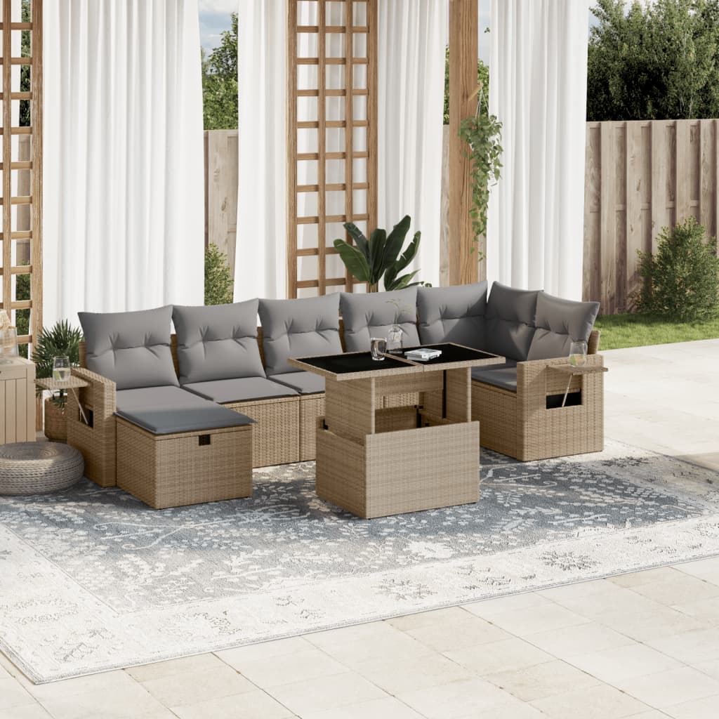 vidaXL Set de sofás de jardín y cojines 8 piezas ratán sintético beige