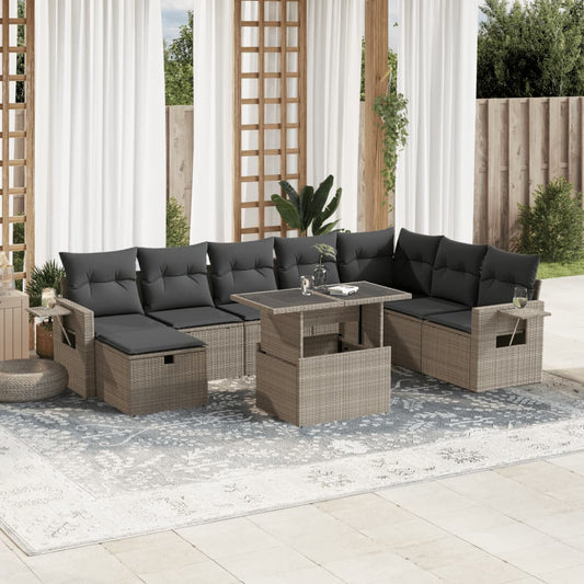 vidaXL Set muebles jardín 9 pzas y cojines ratán sintético gris claro