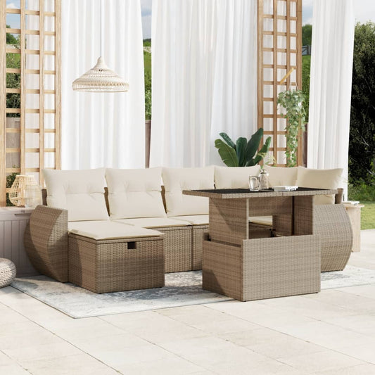 vidaXL Set sofás de jardín 7 piezas y cojines ratán sintético beige