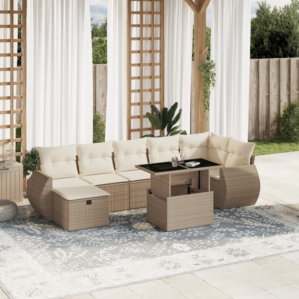 vidaXL Set de sofás de jardín y cojines 8 piezas ratán sintético beige