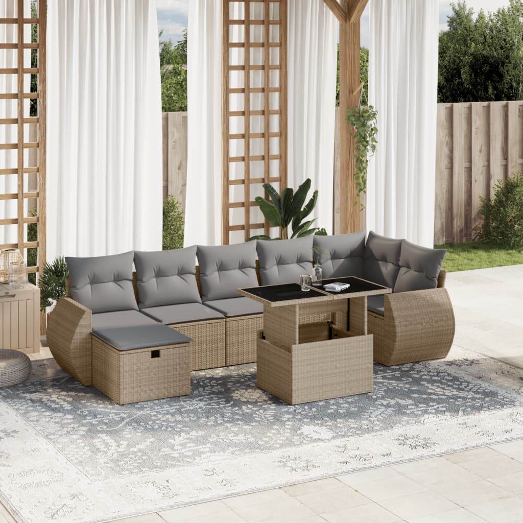 vidaXL Set de sofás de jardín y cojines 8 piezas ratán sintético beige