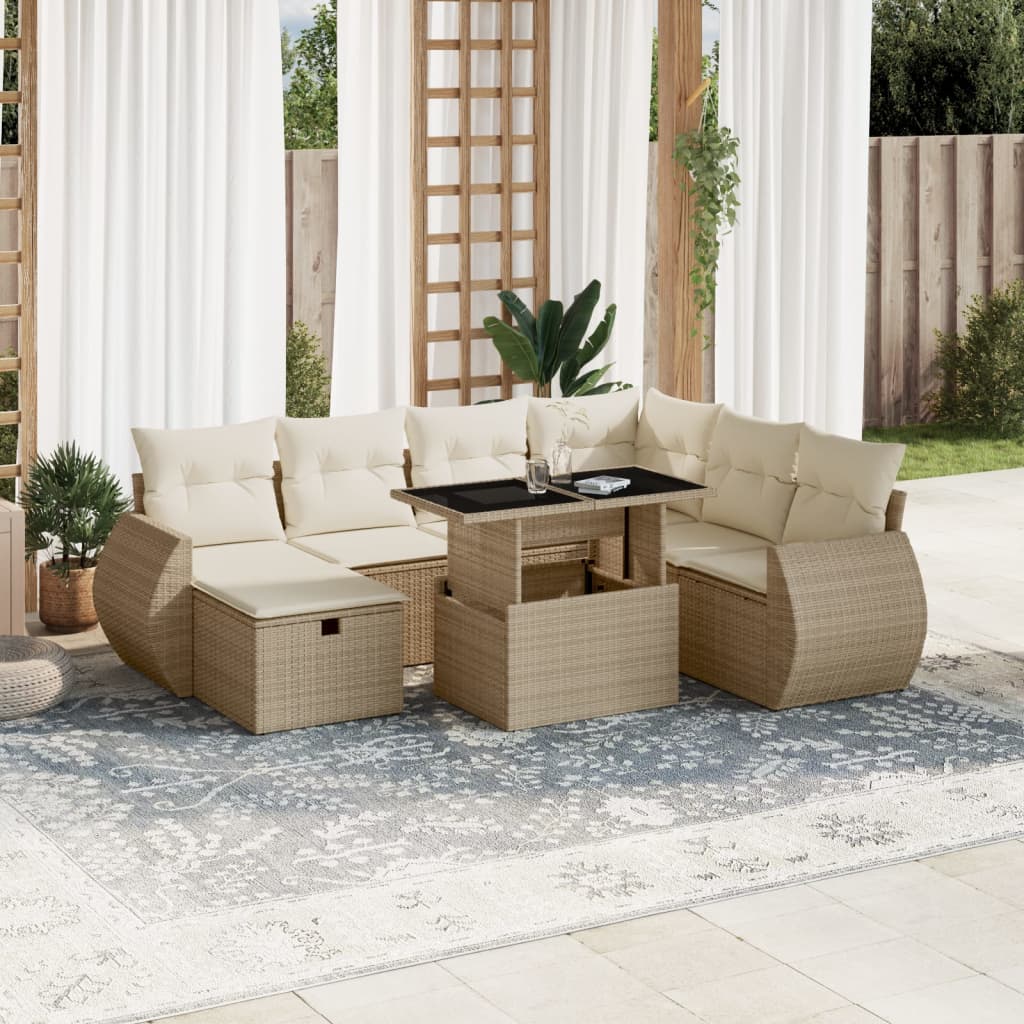 vidaXL Set de sofás de jardín y cojines 8 piezas ratán sintético beige