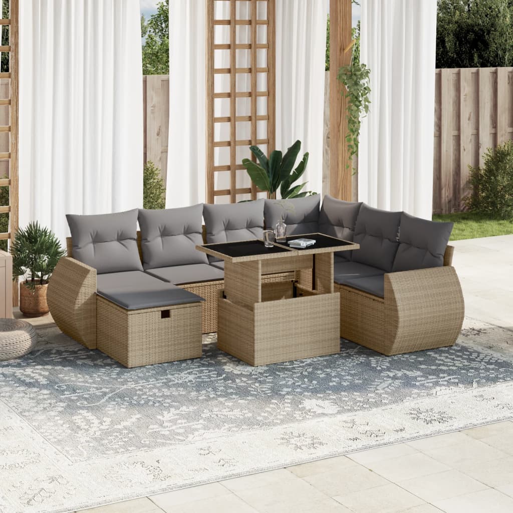 vidaXL Set de sofás de jardín y cojines 8 piezas ratán sintético beige