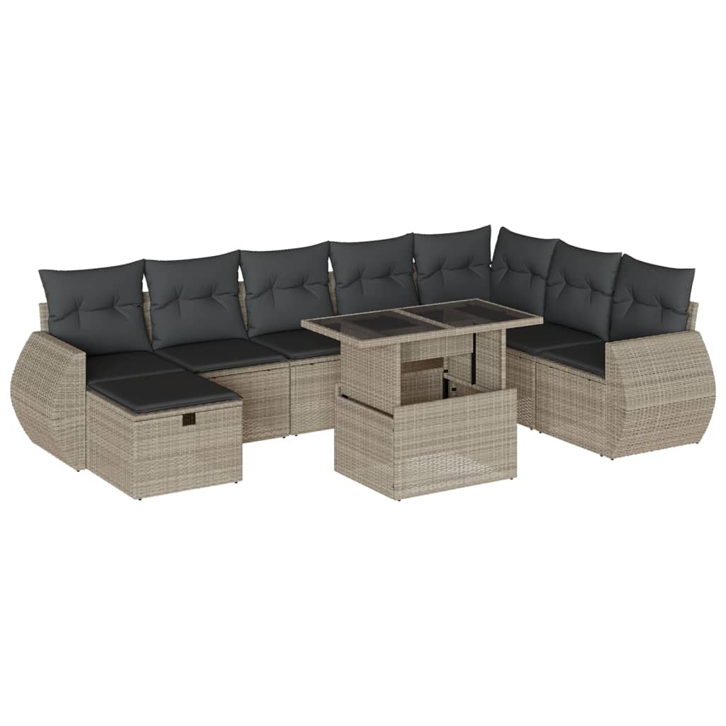 vidaXL Set muebles jardín 9 pzas y cojines ratán sintético gris claro