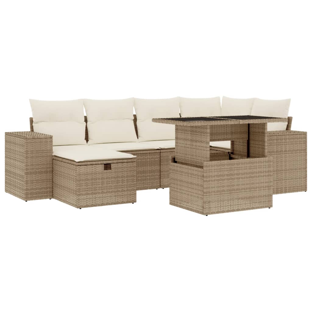 vidaXL Set sofás de jardín 7 piezas y cojines ratán sintético beige