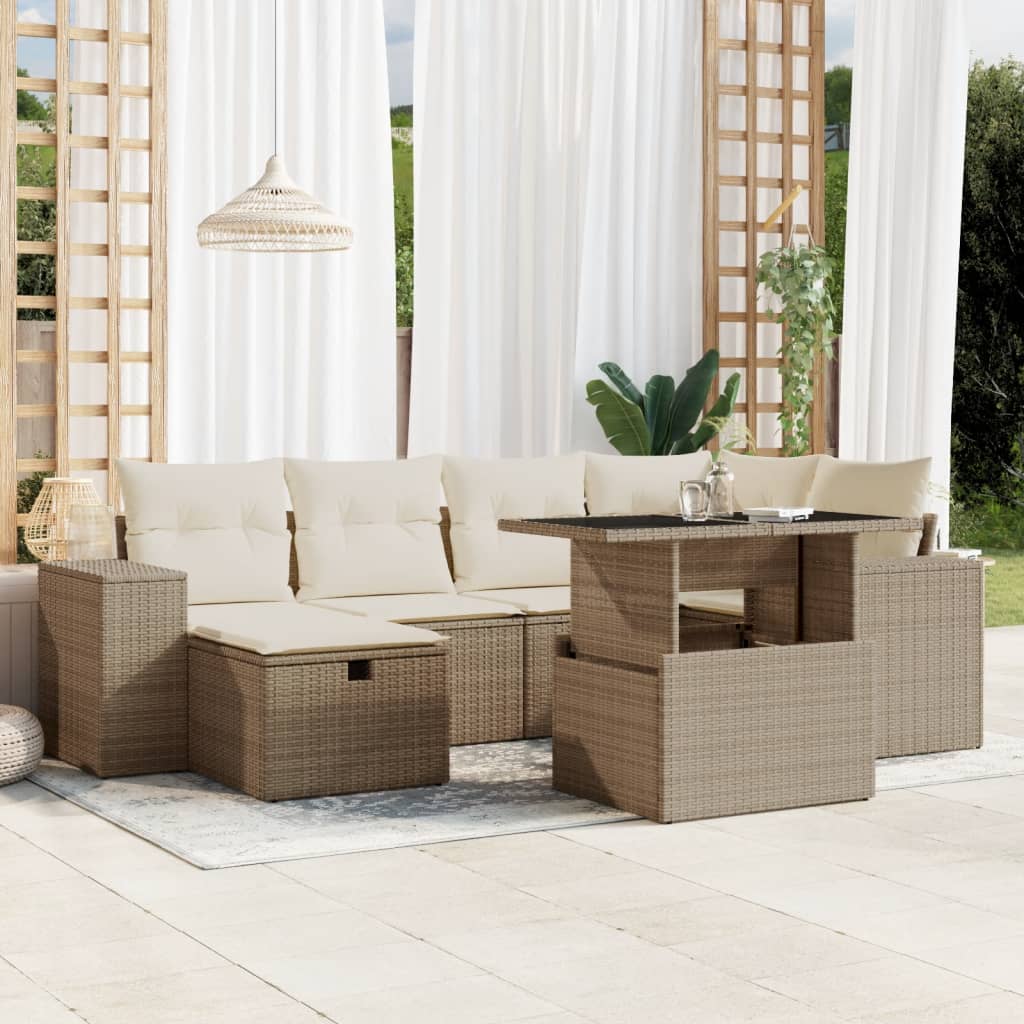 vidaXL Set sofás de jardín 7 piezas y cojines ratán sintético beige