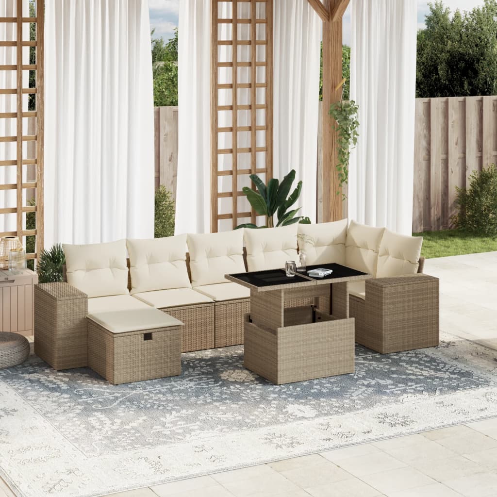 vidaXL Set de sofás de jardín y cojines 8 piezas ratán sintético beige