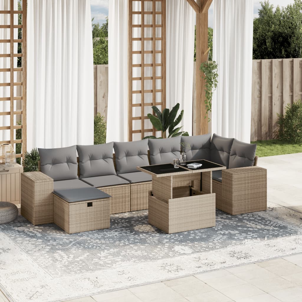 vidaXL Set de sofás de jardín y cojines 8 piezas ratán sintético beige