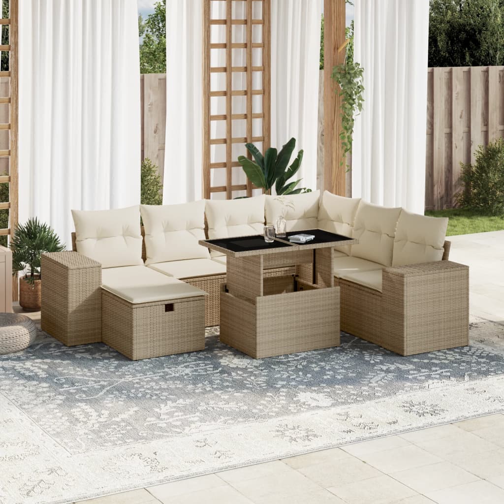 vidaXL Set de sofás de jardín y cojines 8 piezas ratán sintético beige