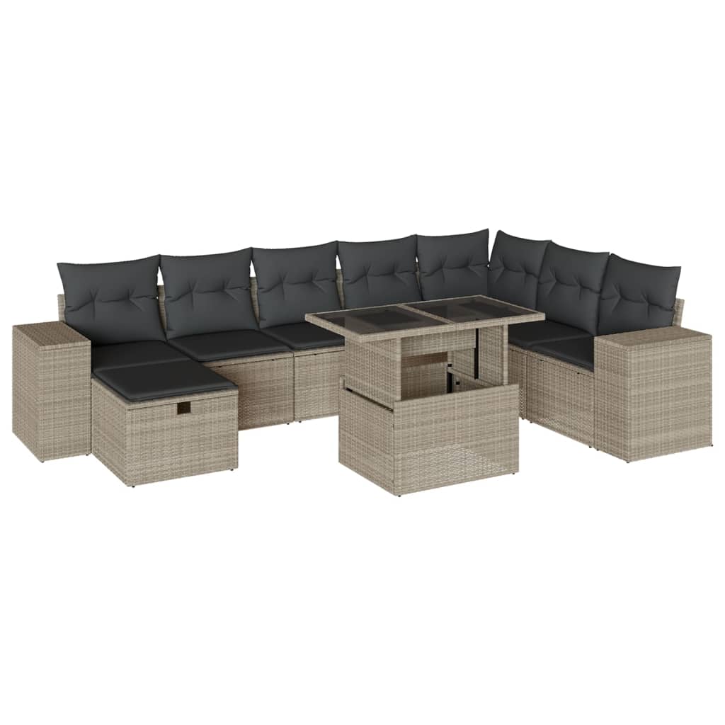 vidaXL Set muebles jardín 9 pzas y cojines ratán sintético gris claro