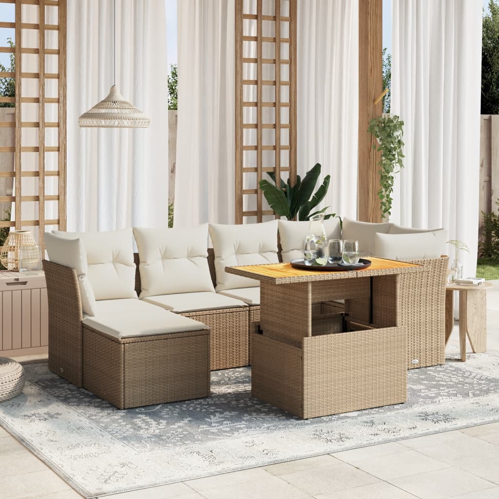 vidaXL Set sofás de jardín 7 piezas y cojines ratán sintético beige