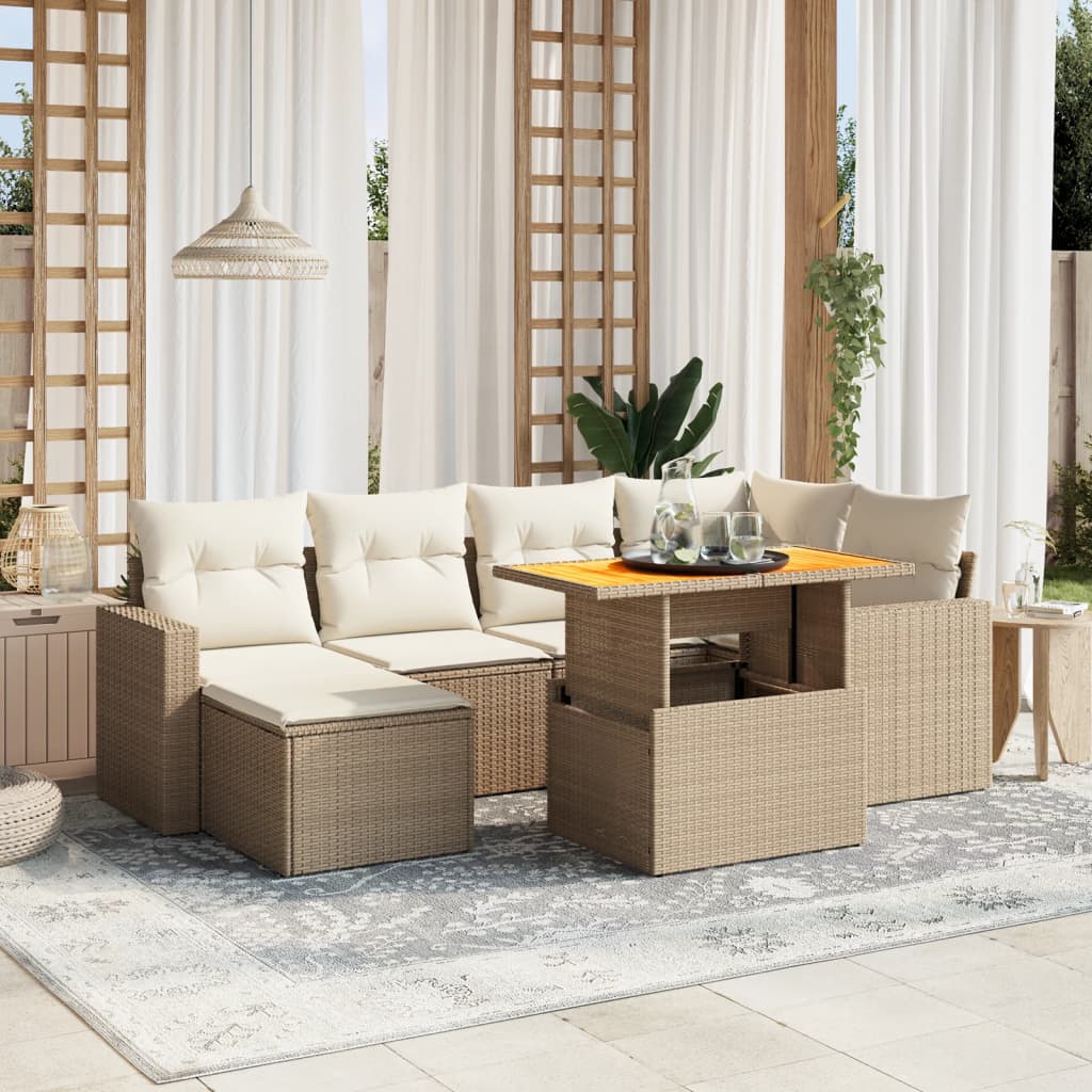 vidaXL Set sofás de jardín 7 piezas y cojines ratán sintético beige