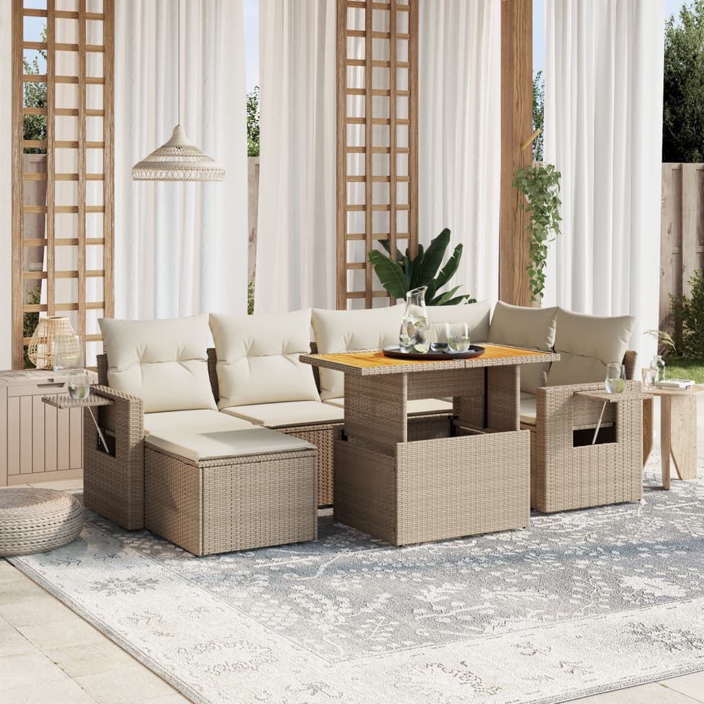 vidaXL Set sofás de jardín 7 piezas y cojines ratán sintético beige