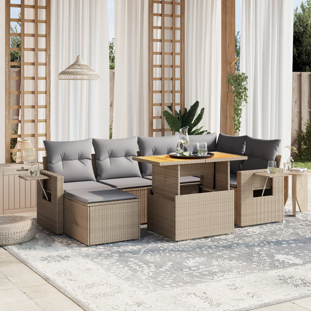 vidaXL Set sofás de jardín 7 piezas y cojines ratán sintético beige